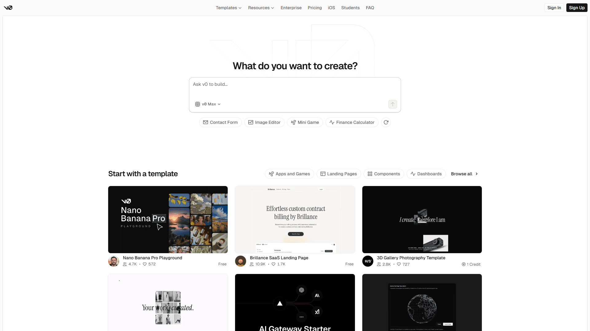 v0.dev reference screenshot